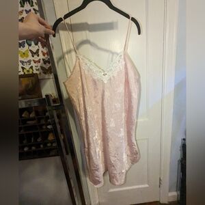 Vintage Pale Pink Lace Trimmed Floral Slip Dress